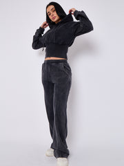 Acid Wash High Waist Hoodie & Jogger Tracksuit