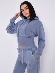 Acid Wash High Waist Hoodie & Jogger Tracksuit