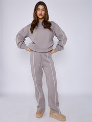Sleeve Pipping Sweatshirt & Jogger Set