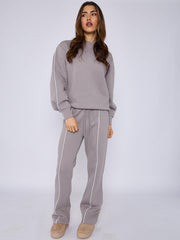 Sleeve Pipping Sweatshirt & Jogger Set