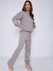 Sleeve Pipping Sweatshirt & Jogger Set