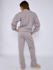 Sleeve Pipping Sweatshirt & Jogger Set
