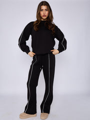 Sleeve Pipping Sweatshirt & Jogger Set