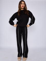 Sleeve Pipping Sweatshirt & Jogger Set