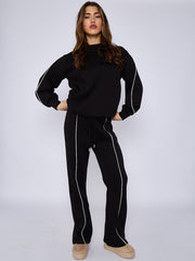 Sleeve Pipping Sweatshirt & Jogger Set
