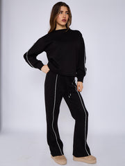 Sleeve Pipping Sweatshirt & Jogger Set