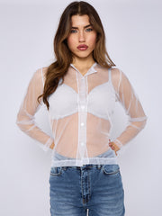 Mesh Button Through Long Sleeve Top