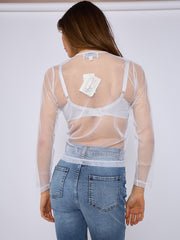 Mesh Button Through Long Sleeve Top