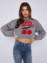 Cherry Bombs Oversized Cropped Knitted Jumper
