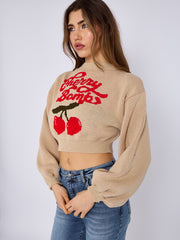 Cherry Bombs Oversized Cropped Knitted Jumper