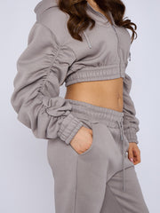 Cropped Ruched Sleeve Hoodie & Jogger Co-ord
