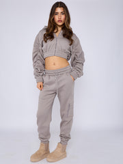 Cropped Ruched Sleeve Hoodie & Jogger Co-ord
