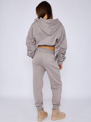 Cropped Ruched Sleeve Hoodie & Jogger Co-ord