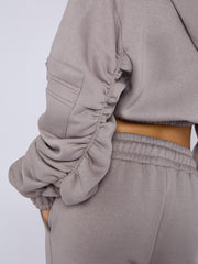 Cropped Ruched Sleeve Hoodie & Jogger Co-ord