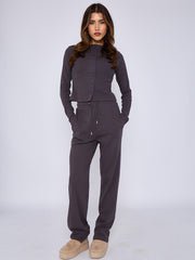 Ribbed Front Button Detail Top & Wide Leg Trouser Co-ord