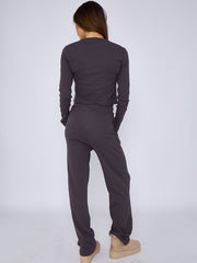 Ribbed Front Button Detail Top & Wide Leg Trouser Co-ord