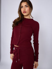 Ribbed Front Button Detail Top & Wide Leg Trouser Co-ord