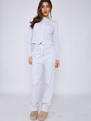 Ribbed Front Button Detail Top & Wide Leg Trouser Co-ord