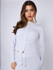 Ribbed Front Button Detail Top & Wide Leg Trouser Co-ord