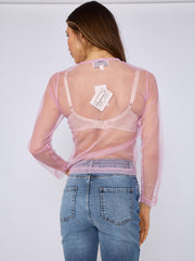 Mesh Button Through Long Sleeve Top