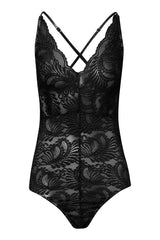 Scallop Lace Cross Back Strappy Bodysuit