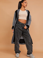 Colour Block Longline Knitted Open Cardigan