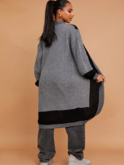 Colour Block Longline Knitted Open Cardigan