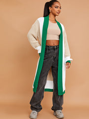 Colour Block Longline Knitted Open Cardigan