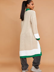Colour Block Longline Knitted Open Cardigan