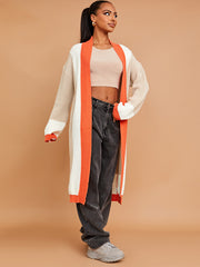 Colour Block Longline Knitted Open Cardigan