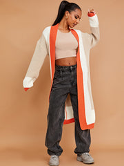 Colour Block Longline Knitted Open Cardigan