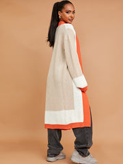 Colour Block Longline Knitted Open Cardigan