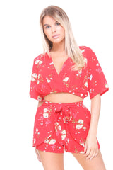 Botanic Floral Print Wrap Front Co-ord