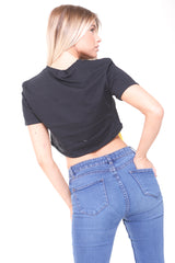 Applique Girl Face Crop Top With Tassels