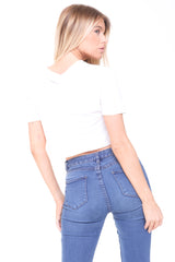 Applique Girl Face Crop Top With Tassels