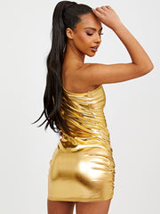 Twist Knot Front Metallic One Shoulder Dress
