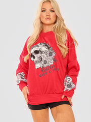 Blumenschädel Grafik Sweatshirt Pulloper