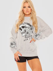 Blumenschädel Grafik Sweatshirt Pulloper