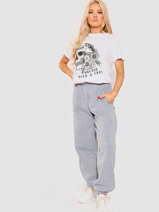 Camiseta impresa gráfica de calavera floral