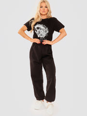 Camiseta impresa gráfica de calavera floral