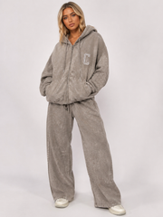 Diamanté Acid Wash Zip Hoodie & Trouser Co-Ord Set
