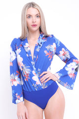 New Botanical Print Wrap Front Bodysuit