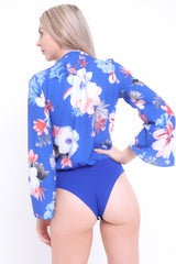 New Botanical Print Wrap Front Bodysuit