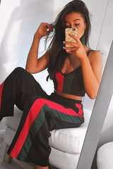 Khaki And Red Stripe Cami Top and Trouser Co-ord