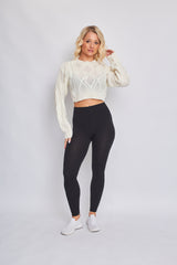 Long Sleeve Cable Knitted Cropped Jumper