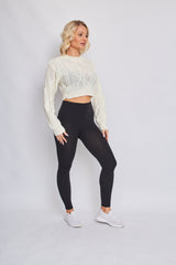Long Sleeve Cable Knitted Cropped Jumper