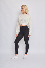 Long Sleeve Cable Knitted Cropped Jumper