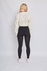 Long Sleeve Cable Knitted Cropped Jumper