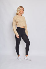 Long Sleeve Cable Knitted Cropped Jumper