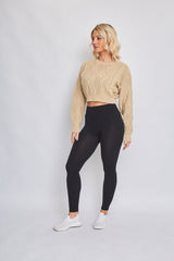 Long Sleeve Cable Knitted Cropped Jumper